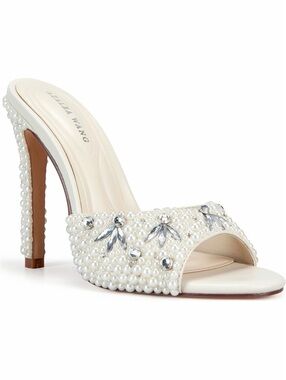 Azalea Wang Somethingnew Pearl Rhinestone Stiletto Heels Wedding Bridal Size 7.5